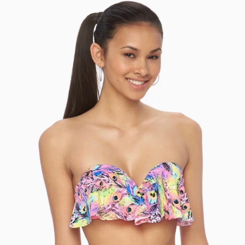 Breaking Waves Peacock Pushup Flounce Bikini Top,M - image 2